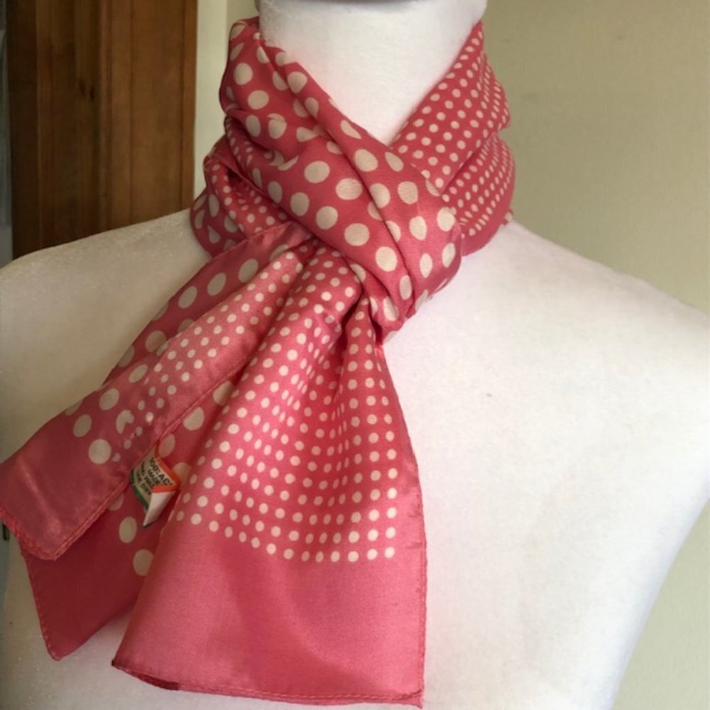 MORSLY Italian Pink Polka Dot Skinny Oblong Scarf Vintage